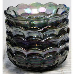 5 Bowls Indiana Carnival Blue Glass Snack/Dessert Scallop Thumbprint Iridescent